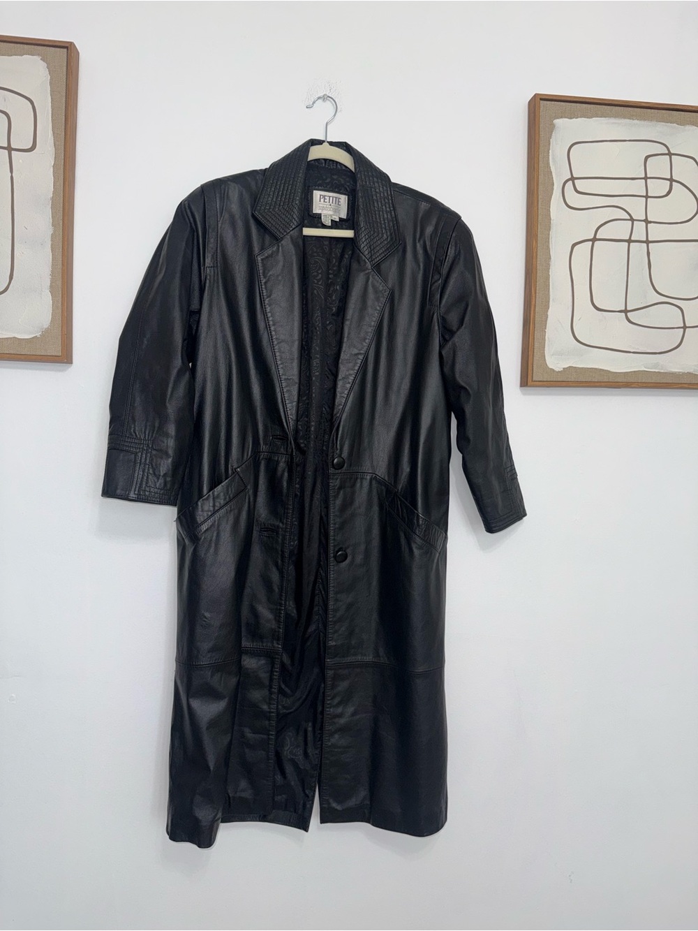 Petite Sophisticate Black Leather Longline Coat